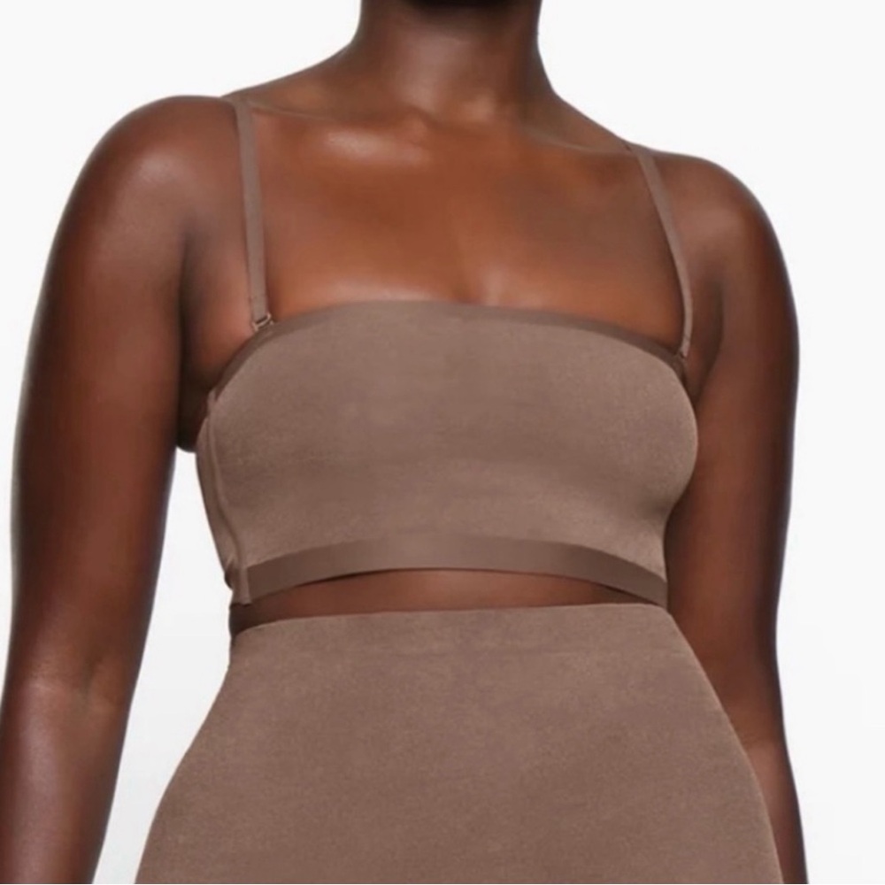 Skims power mesh bralette bandeau in brown size xxs